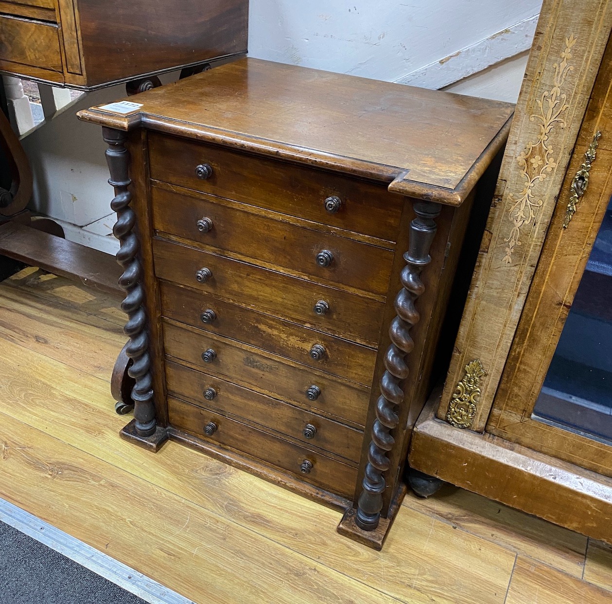 A late Victorian mahogany collector's chest with side locking bar, width 49cm, depth 41cm, height 56cm